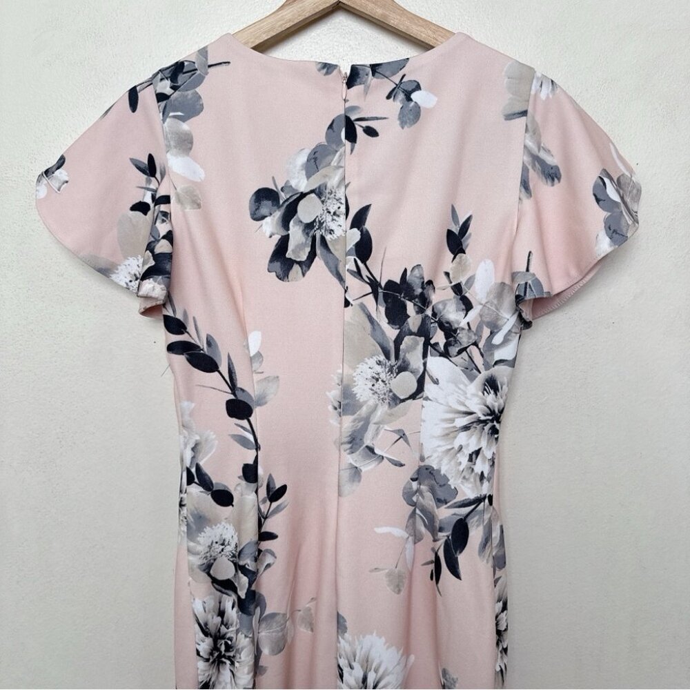 Calvin Klein Womens 2 Floral Ruffle Sleeve Sheath Dress Pink Color - Picture 10 of 12